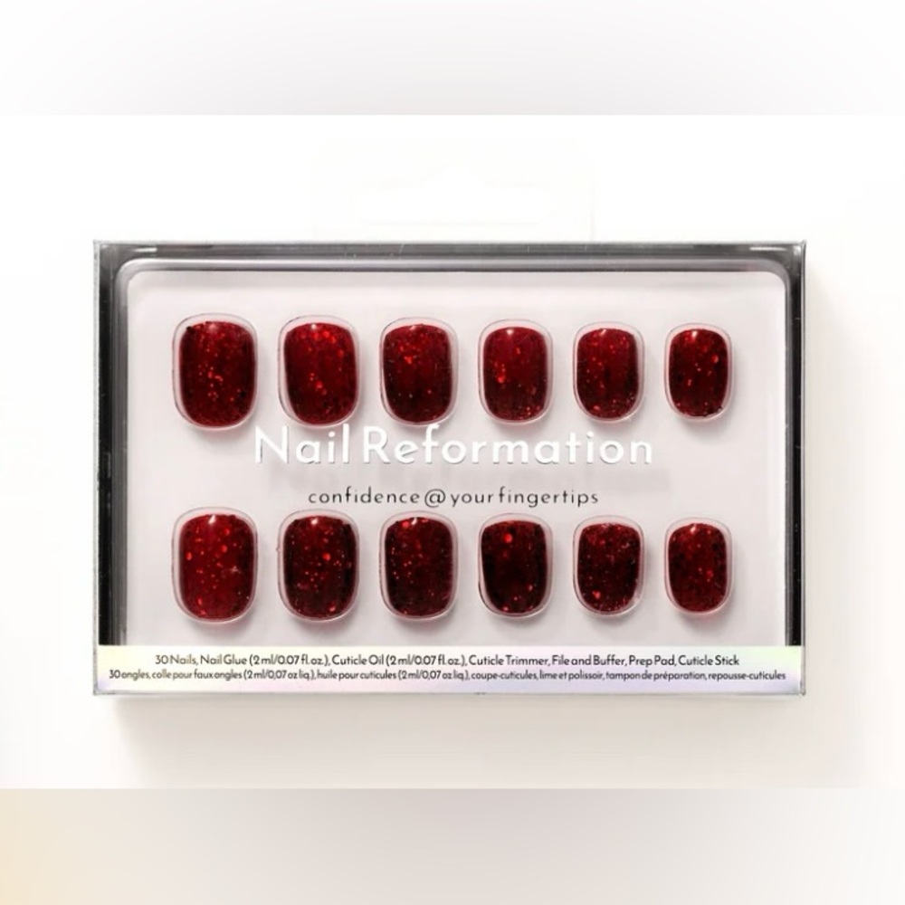 NWT Nail Reformation Red Glitter Press-On Nails for Spring
